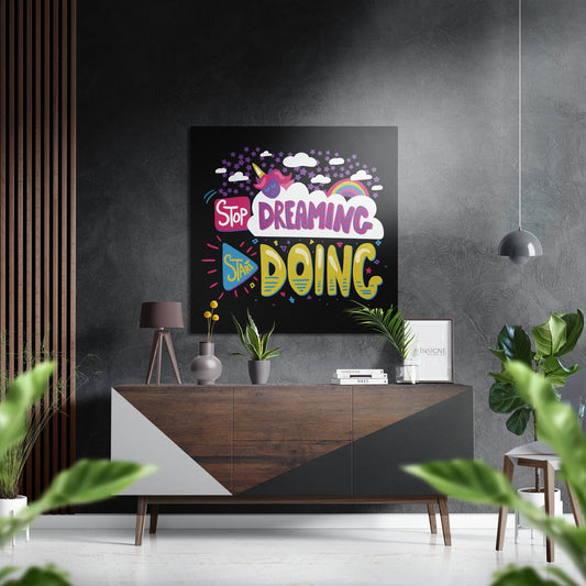 Rainbow cloud typography metal wall art