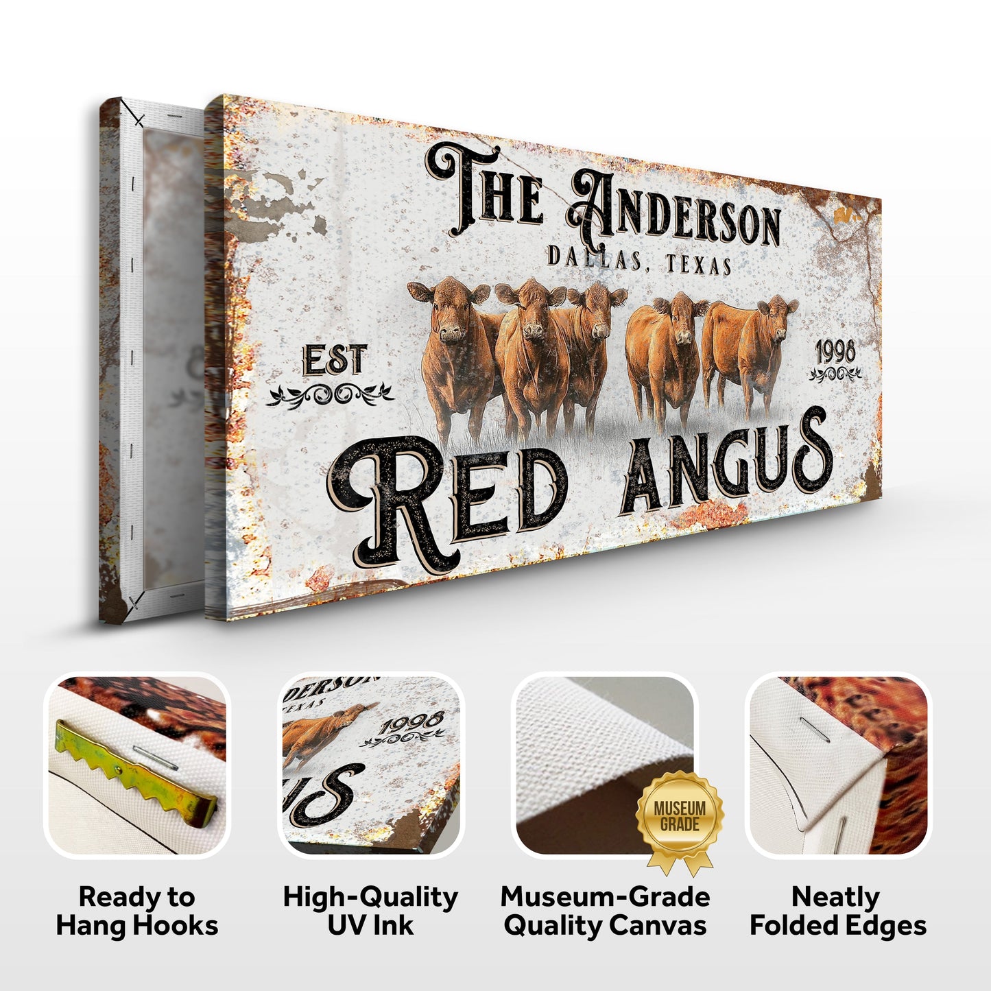 Red Angus Cattle Canvas Wall Art Sign