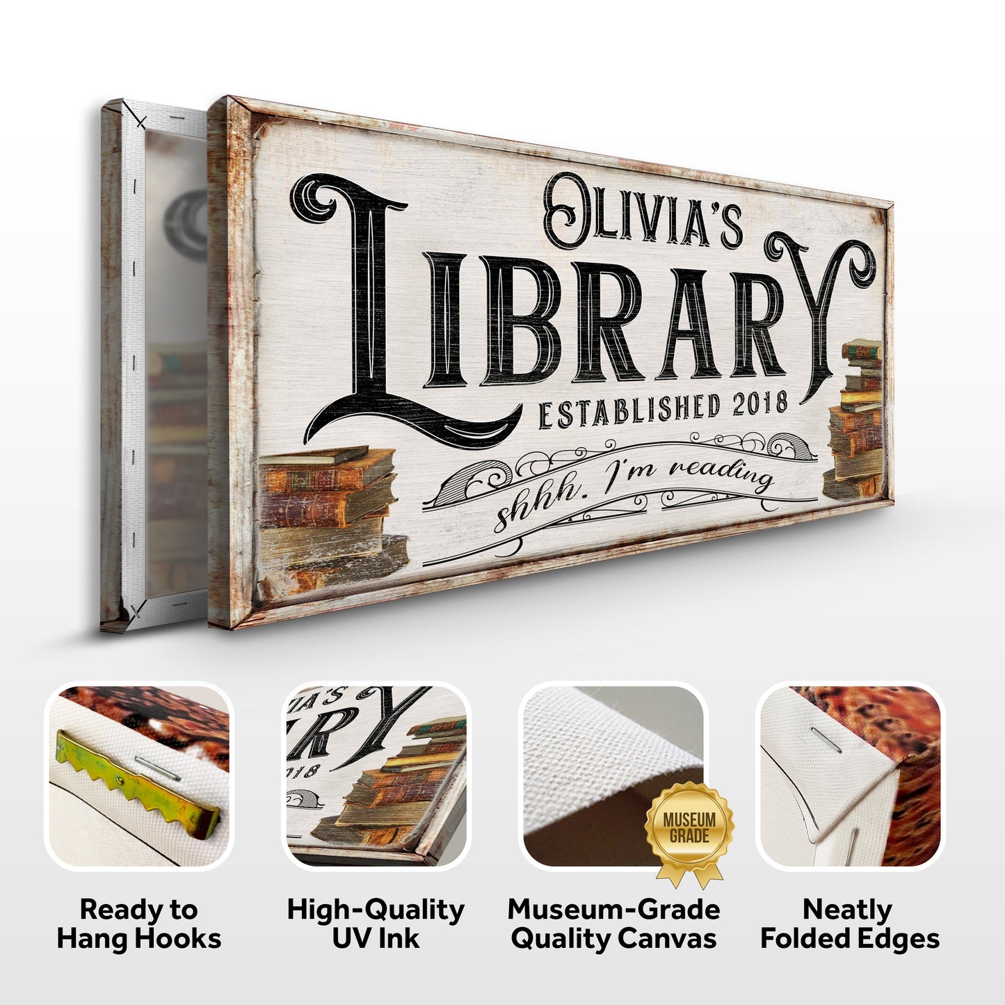 Shhh I'm Reading Library Canvas Sign