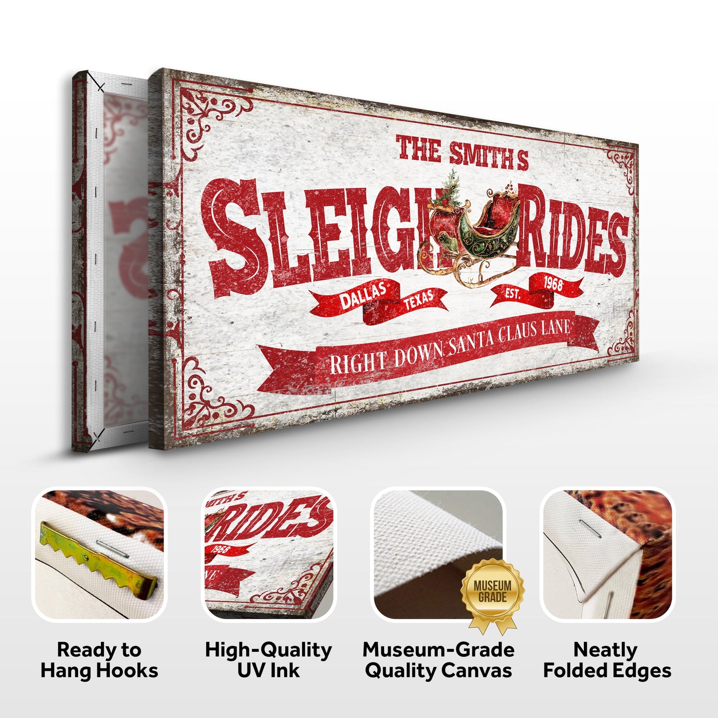 Sleigh Rides Christmas Sign Canvas Wall Art