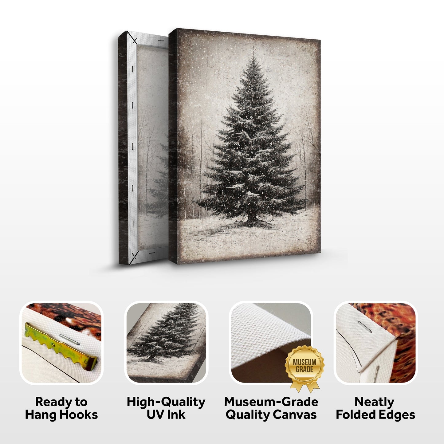 Vintage Christmas Tree Canvas Wall Art
