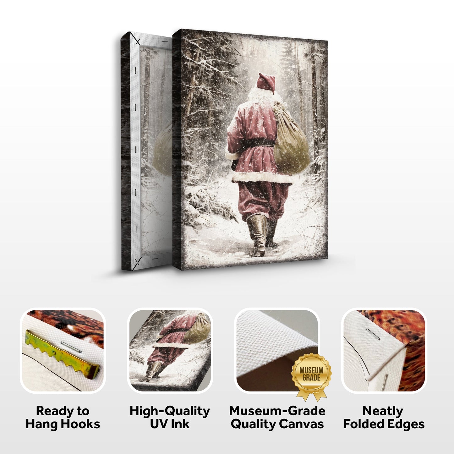 Vintage Santa in Winter Forest Christmas Canvas Wall Art II