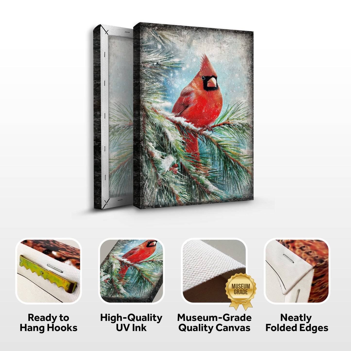 Vintage Cardinal Christmas Canvas Wall Art