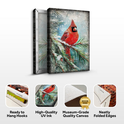 Vintage Cardinal Christmas Canvas Wall Art
