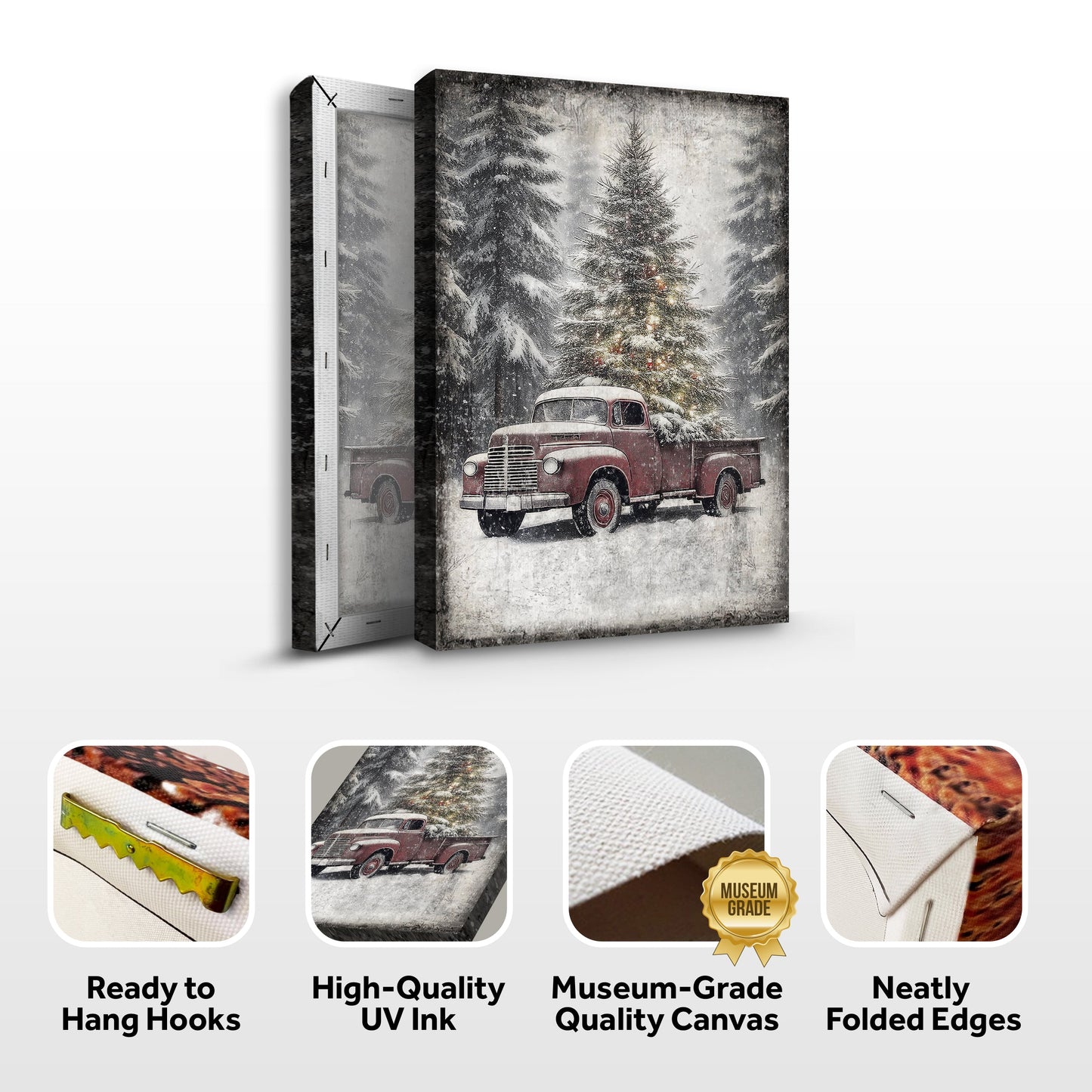 Vintage Truck With Christmas Tree Canvas Wall Art III