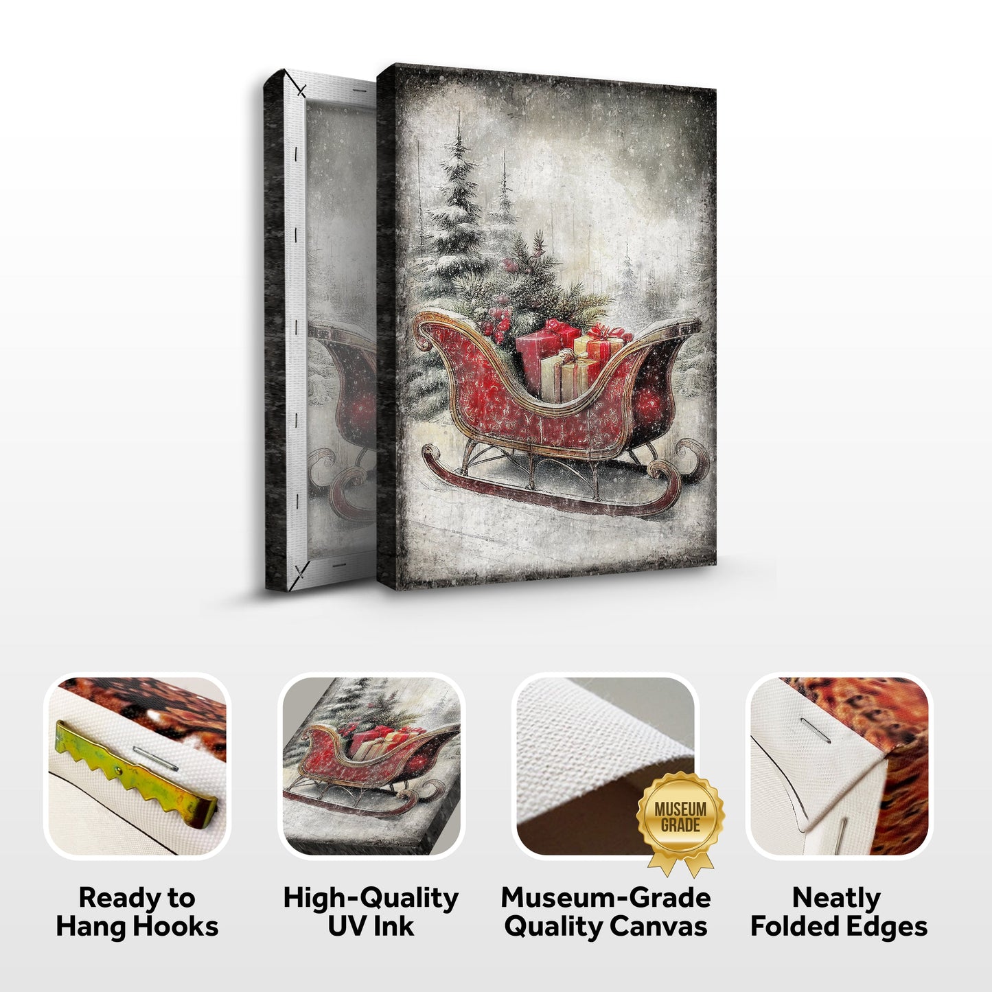 Vintage Christmas Sleigh Sled Canvas Wall Art