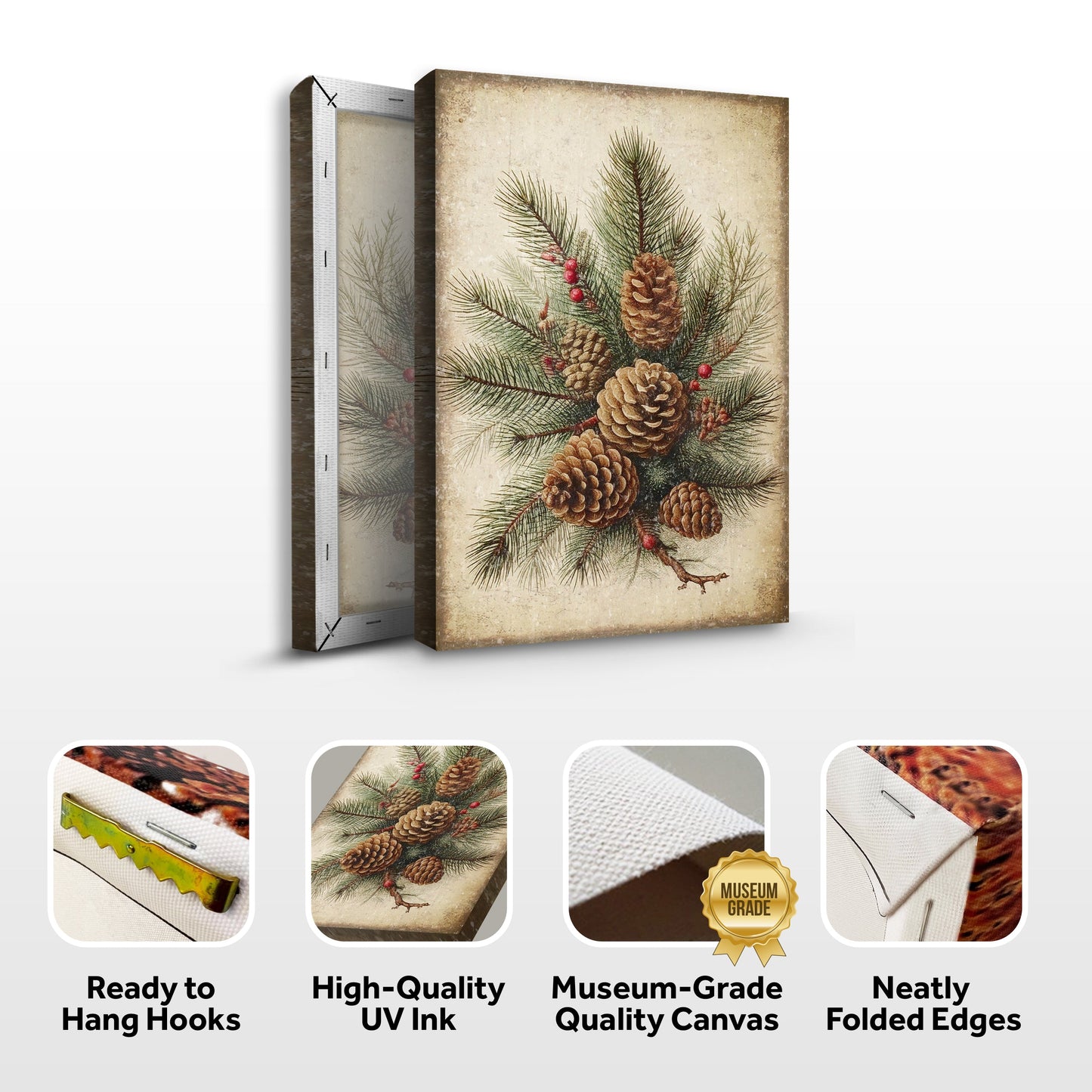 Vintage Winter Pine Cone Canvas Wall Art III