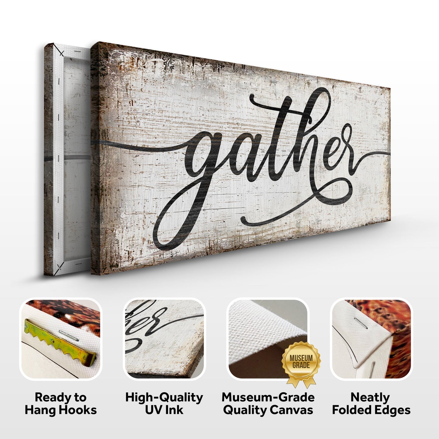 Gather Sign Canvas Wall Art - Rustic Style