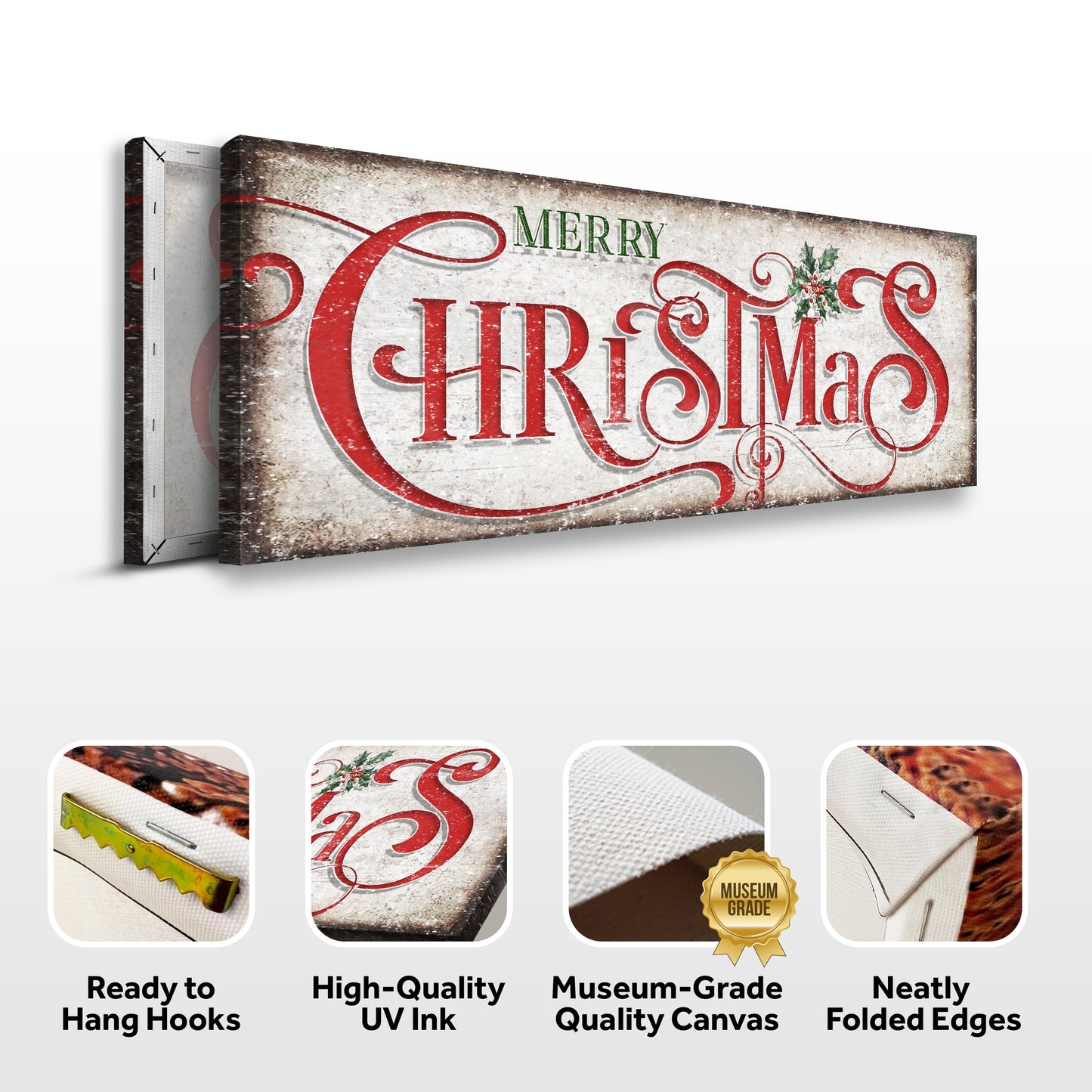 Vintage Merry Christmas Canvas Sign III