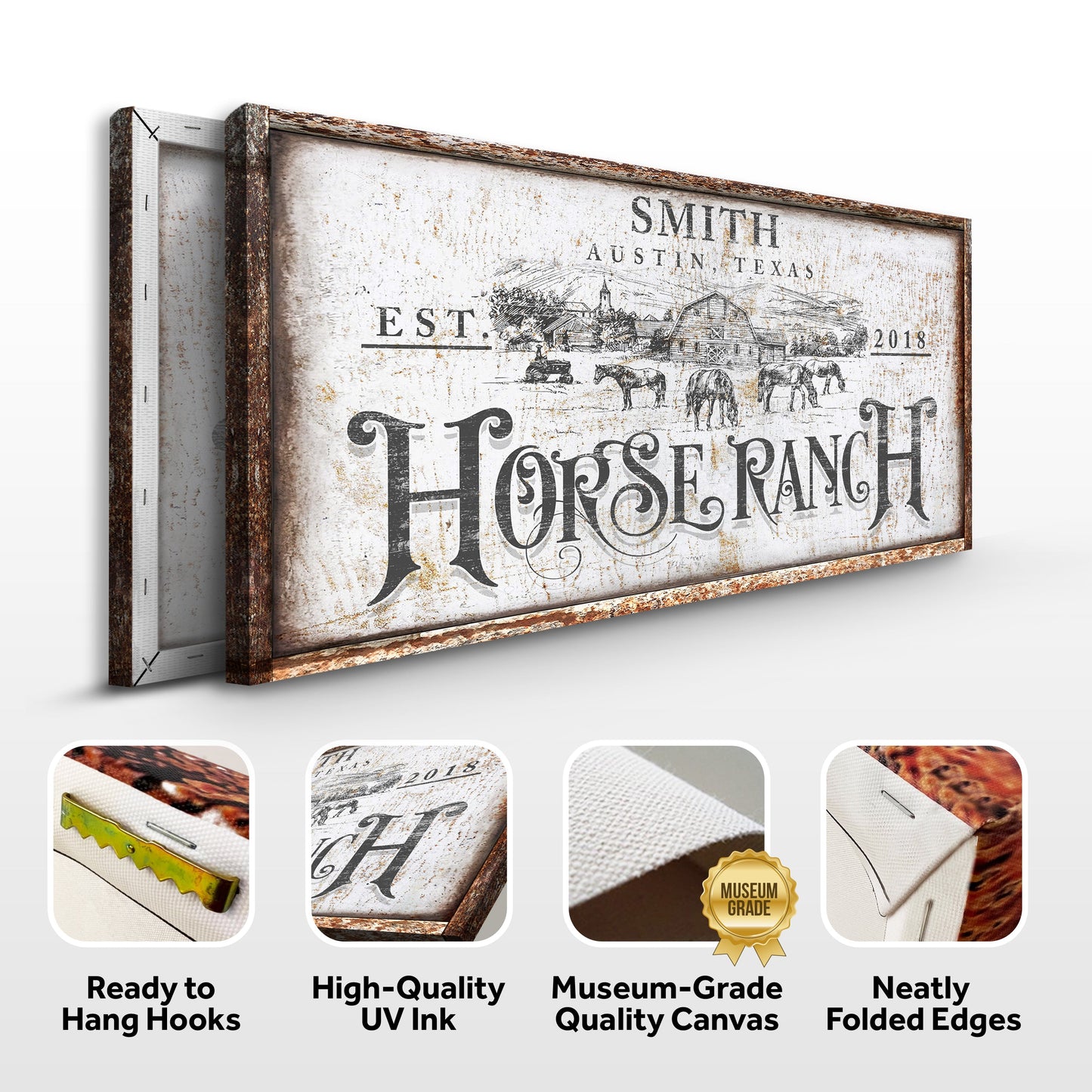 Rustic Vintage Horse Ranch Farmhouse Canvas Art