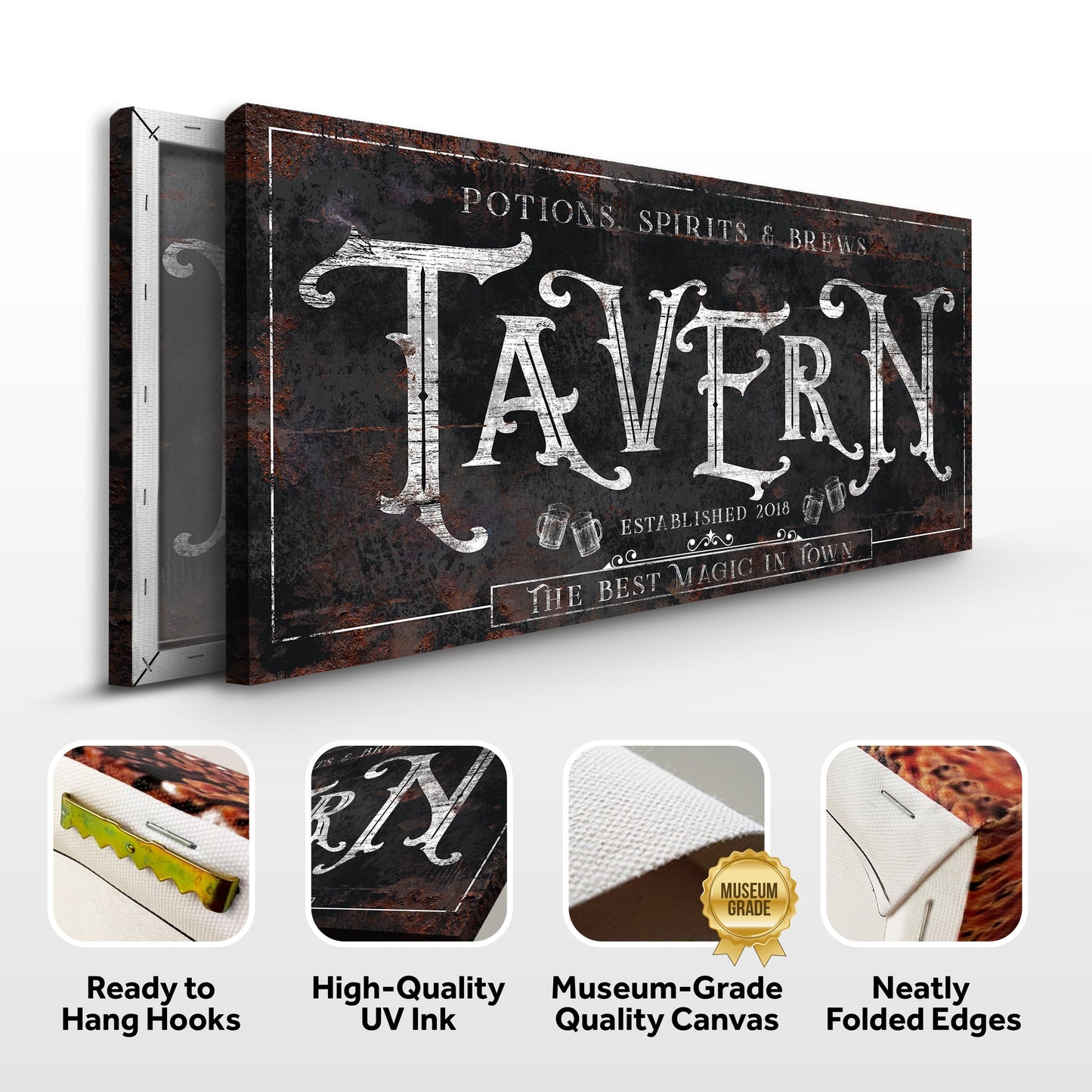 Potions Spirits and Brews Tavern Halloween Canvas Wall Art II