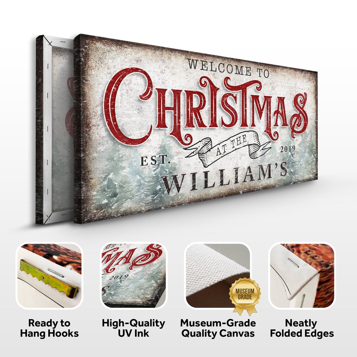 Family Welcome To Christmas Canvas Wall Art Sign