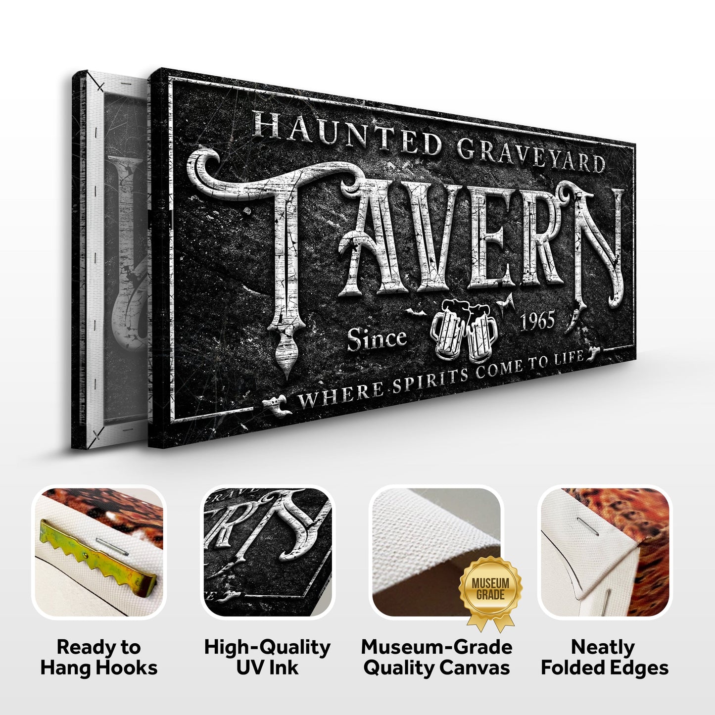 Haunted Graveyard Tavern Halloween Canvas Wall Art