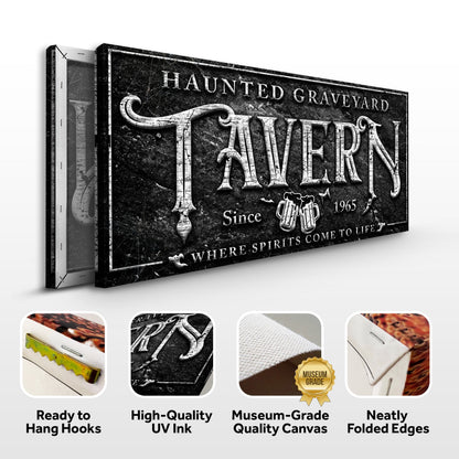 Haunted Graveyard Tavern Halloween Canvas Wall Art