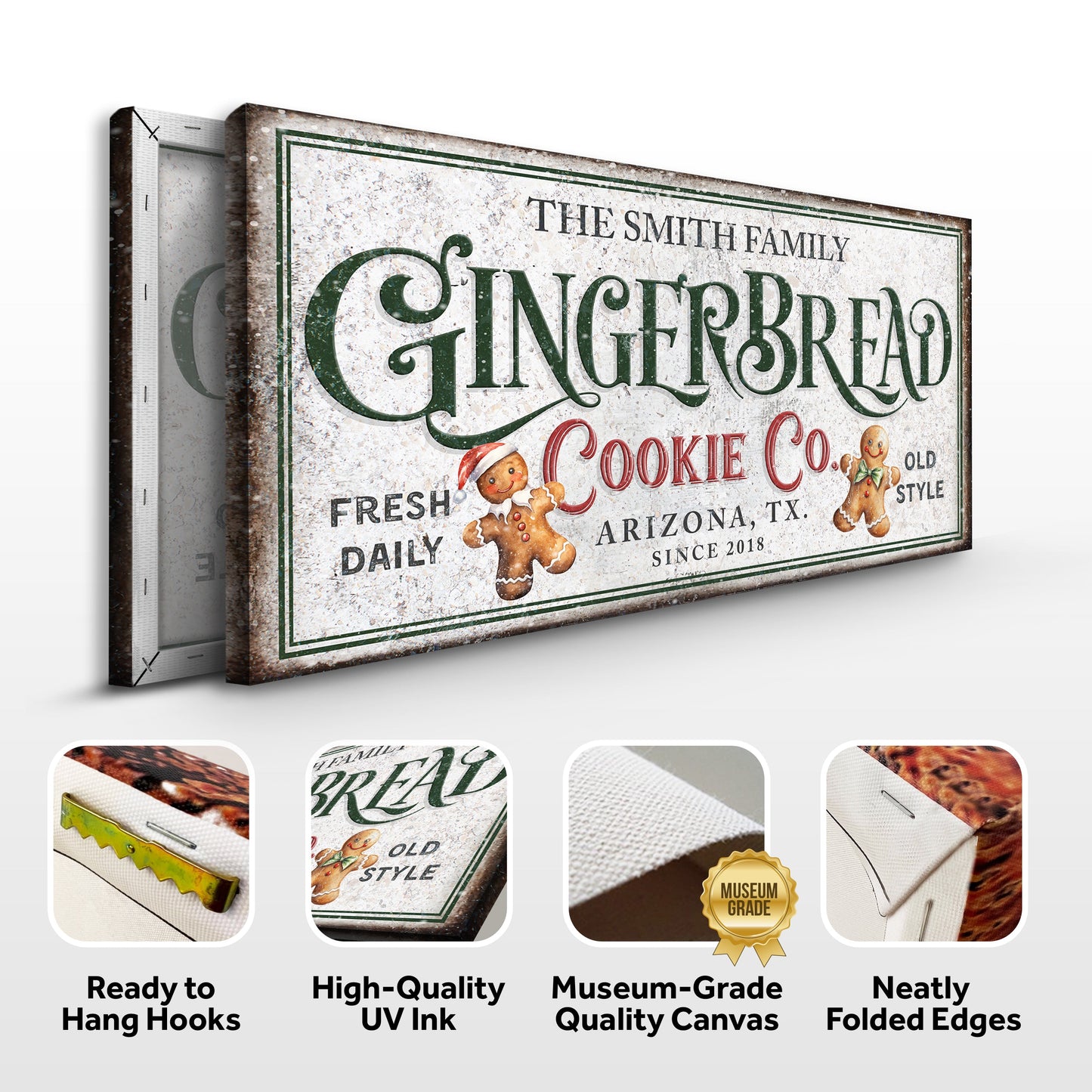 Family Gingerbread Bakery Christmas Canvas Sign II