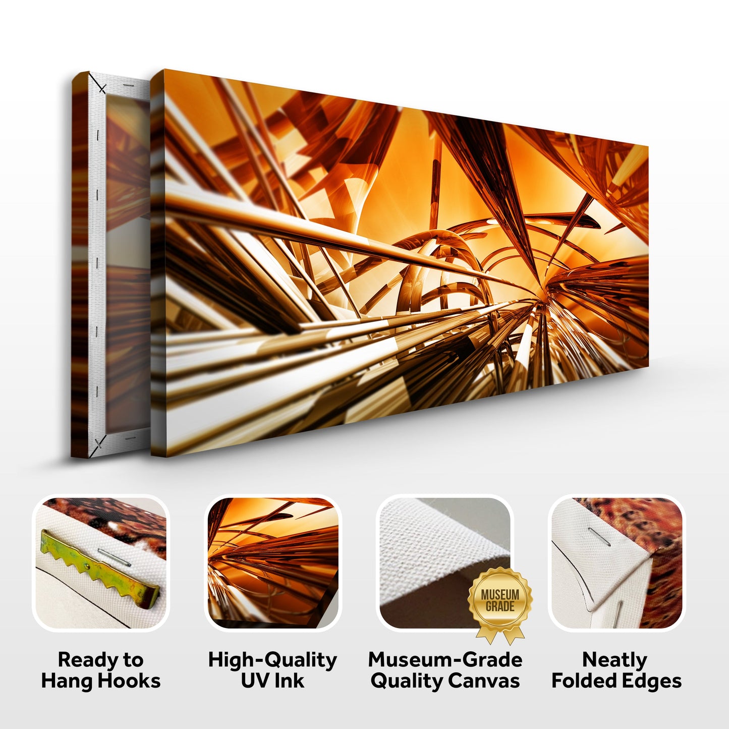 3D Gold Metallic Lines Abstract Canvas Wall Art