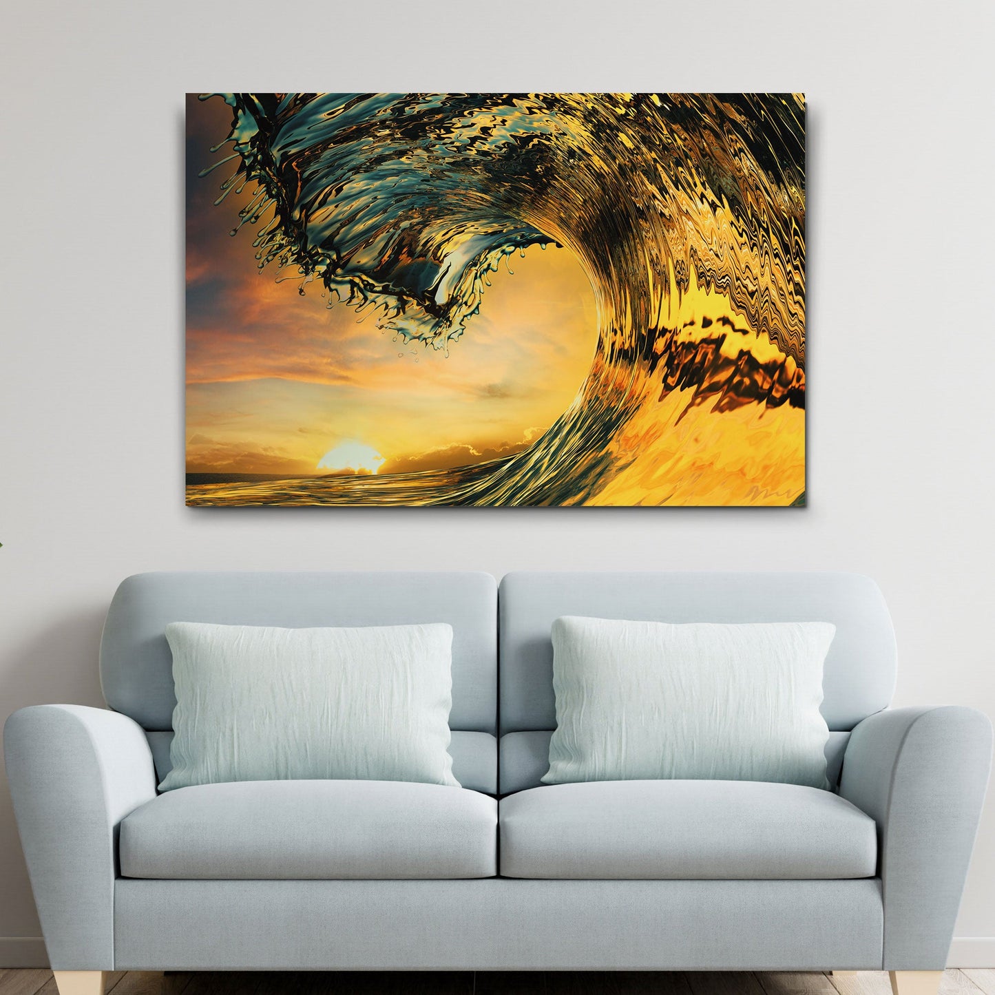 Sunset Ocean Wave Coastal Canvas Wall Art