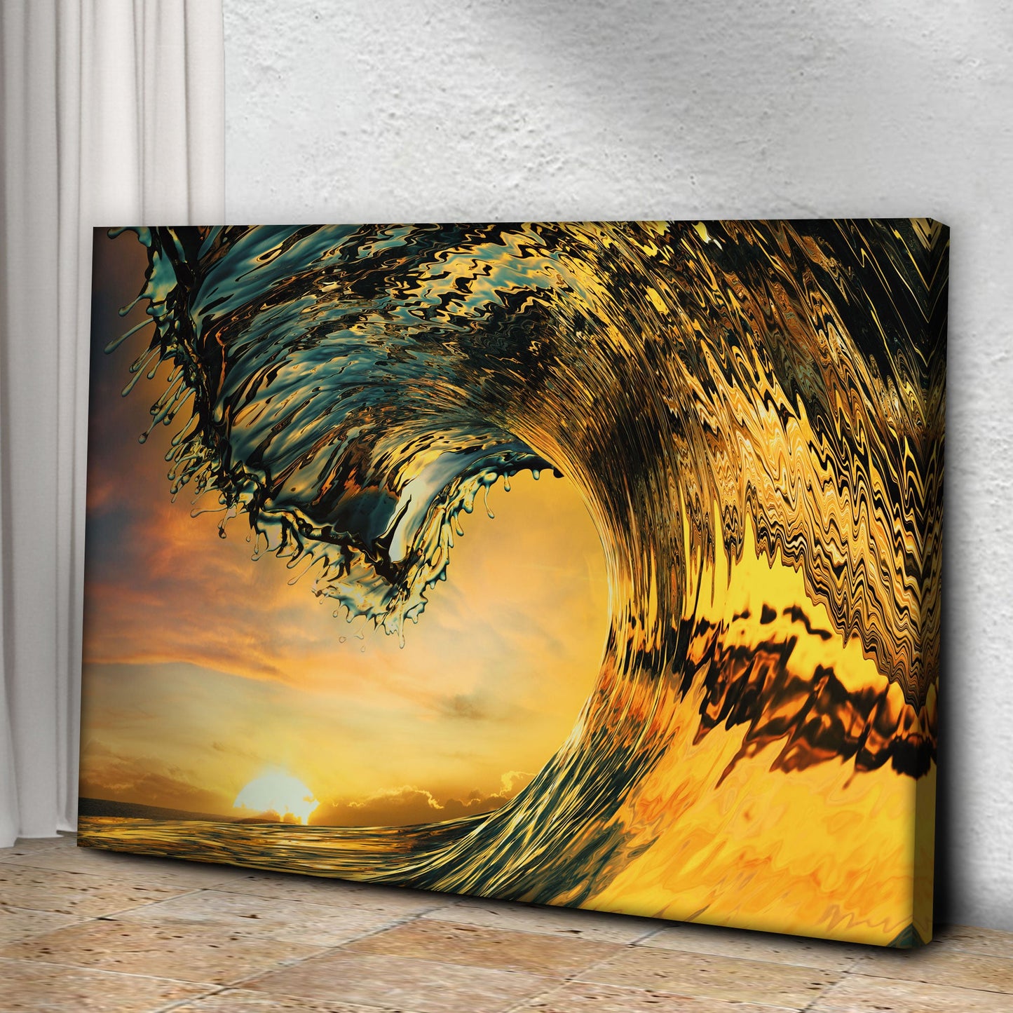 Sunset Ocean Wave Coastal Canvas Wall Art