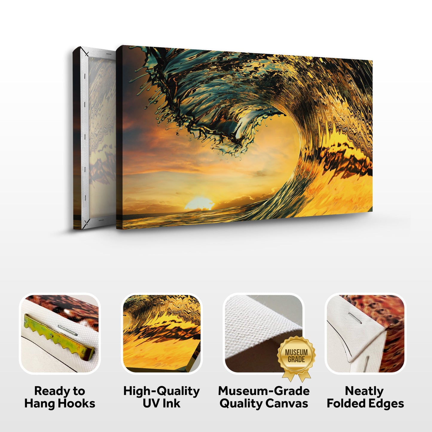 Sunset Ocean Wave Coastal Canvas Wall Art