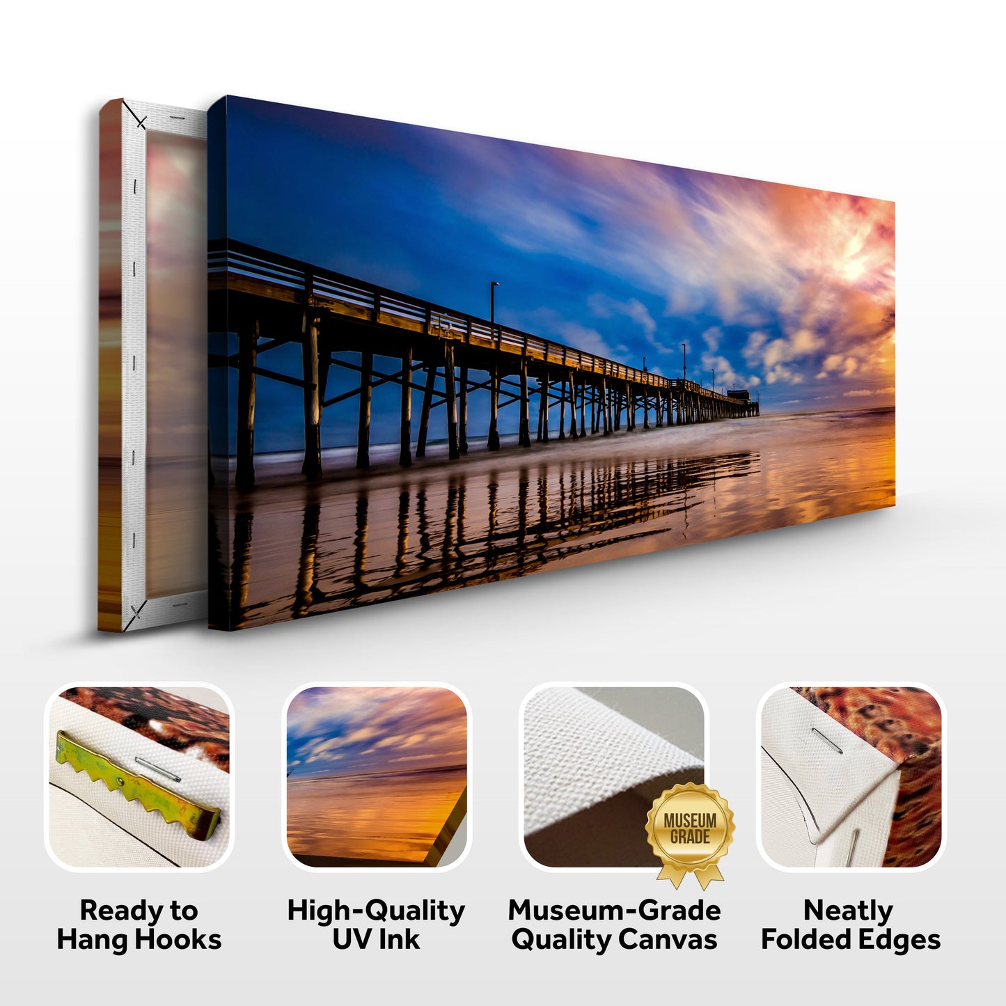 Beach Pier And Ocean Horizon Canvas Wall Art