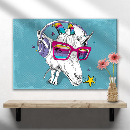 Rainbow cool goat canvas wall art — colorful vibrant farm animal art for kids or teens