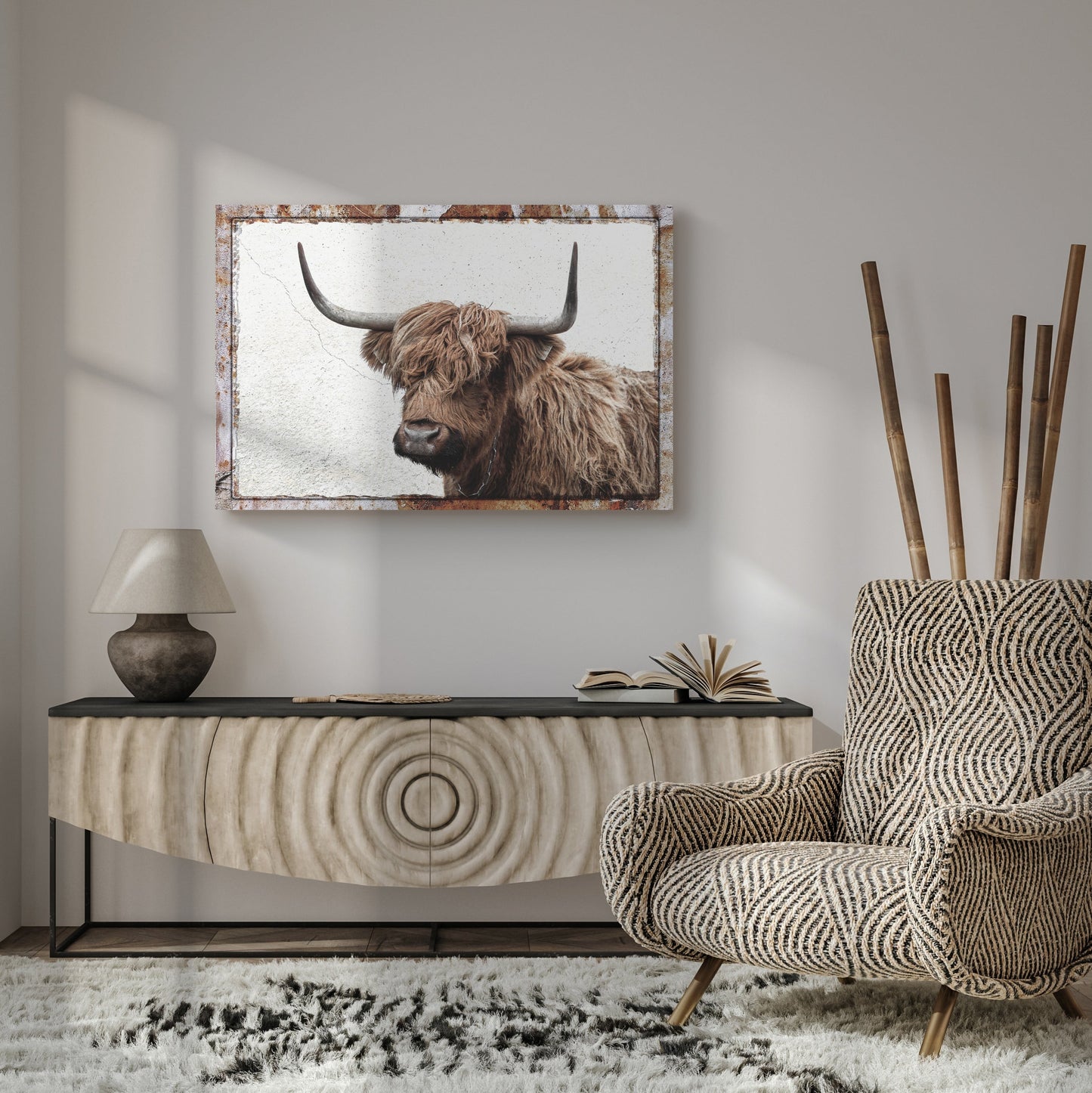 Highland Cow Rustic Canvas Wall Art