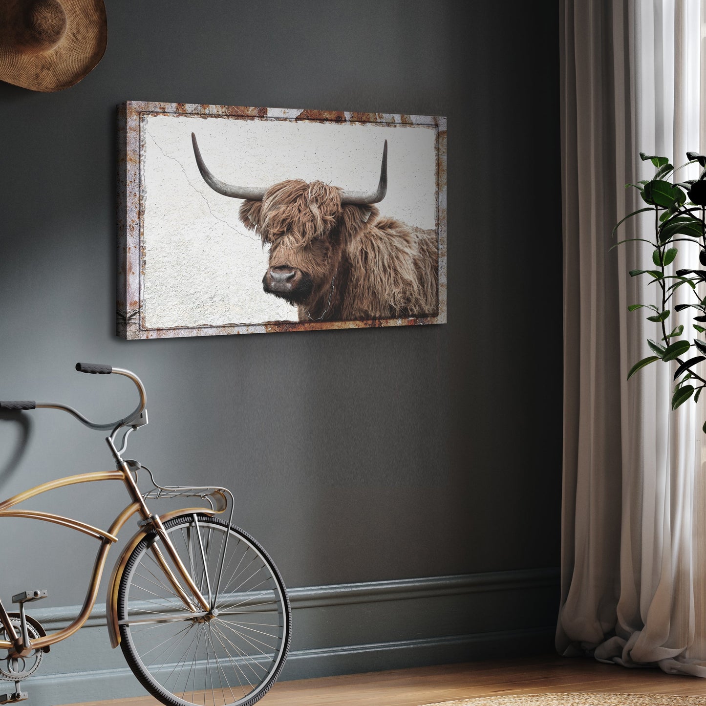Highland Cow Rustic Canvas Wall Art