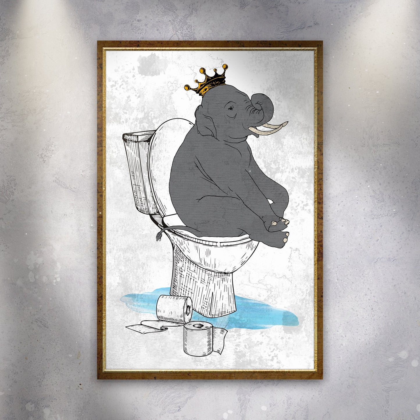 King Elephant on Toilet Funny Canvas Wall Art