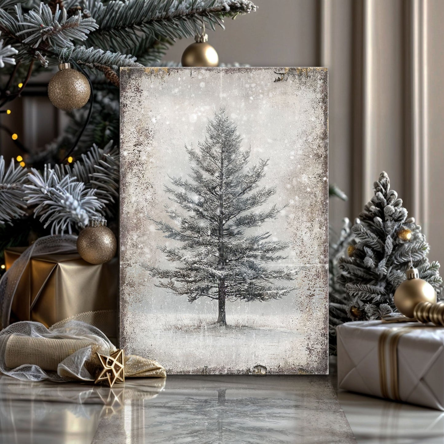 Vintage Christmas Tree Canvas Wall Art
