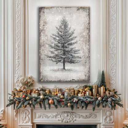 Vintage Christmas Tree canvas wall art VI, decorated tree with warm vintage holiday colors
