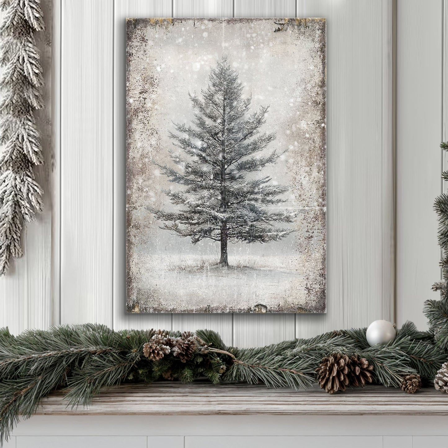 Vintage Christmas Tree Canvas Wall Art