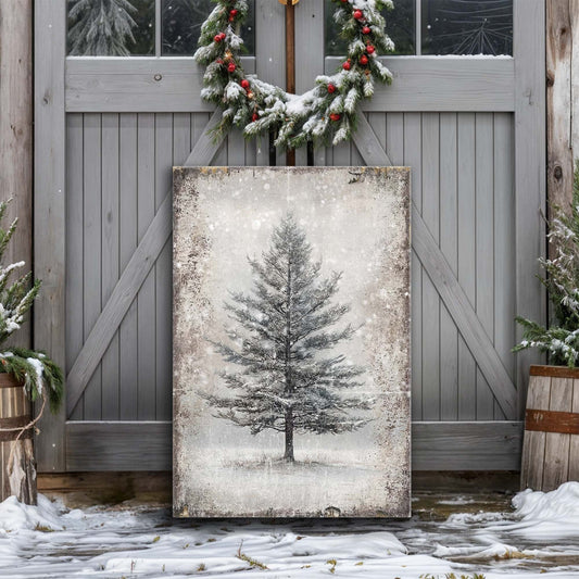 Vintage Christmas Tree Canvas Wall Art