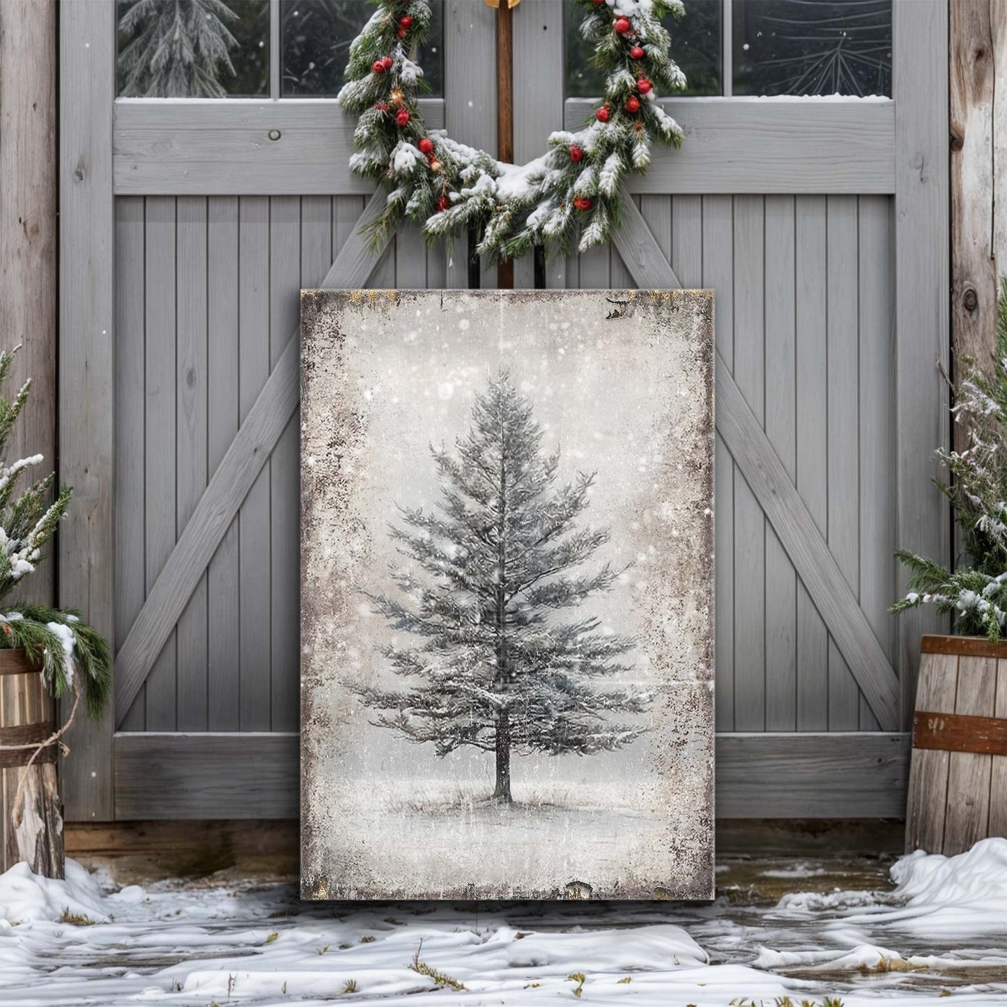 Vintage Christmas Tree Canvas Wall Art