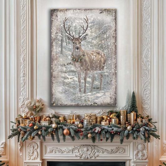 Vintage Winter Deer Canvas Wall Art III