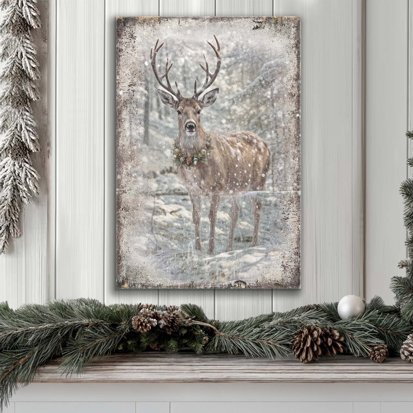 Vintage Winter Deer Canvas Wall Art III