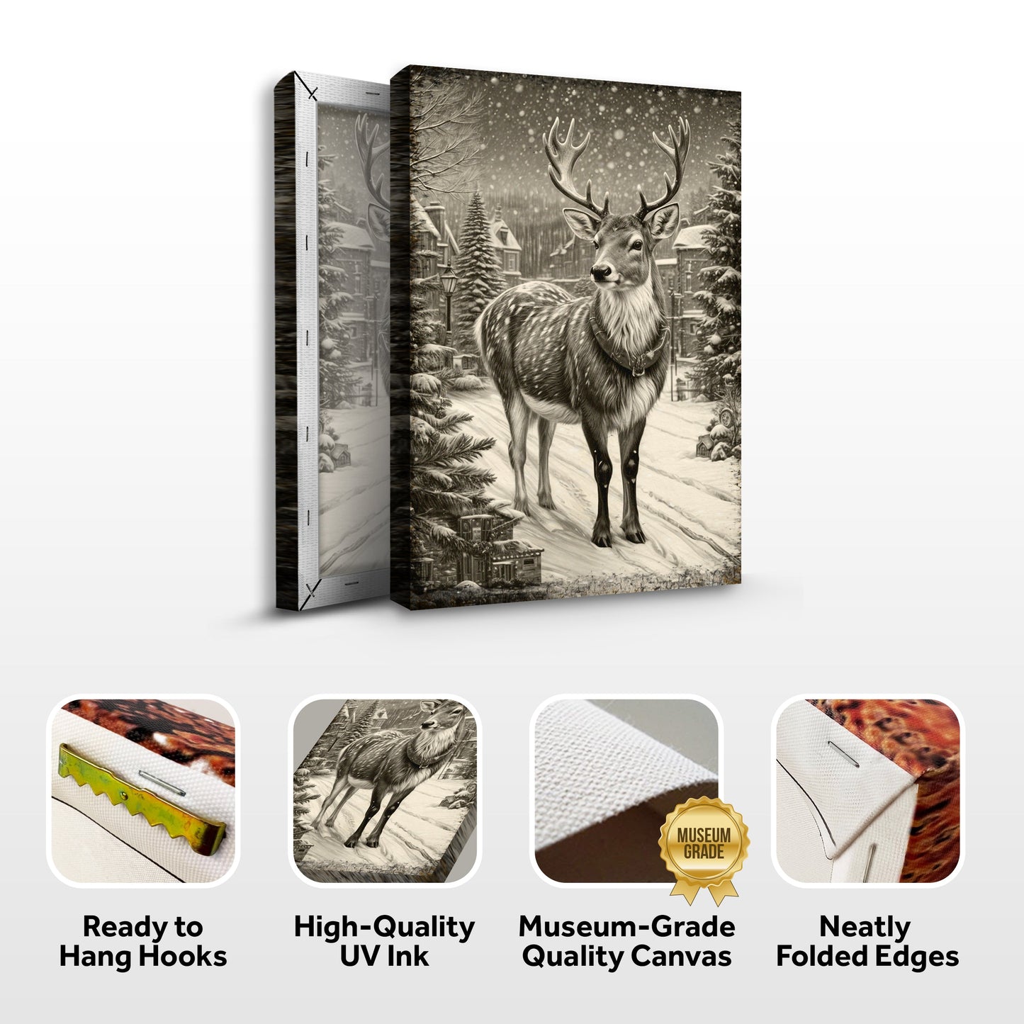 Vintage Winter Deer Canvas Wall Art II