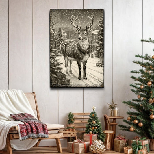 Vintage Winter Deer Canvas Wall Art II