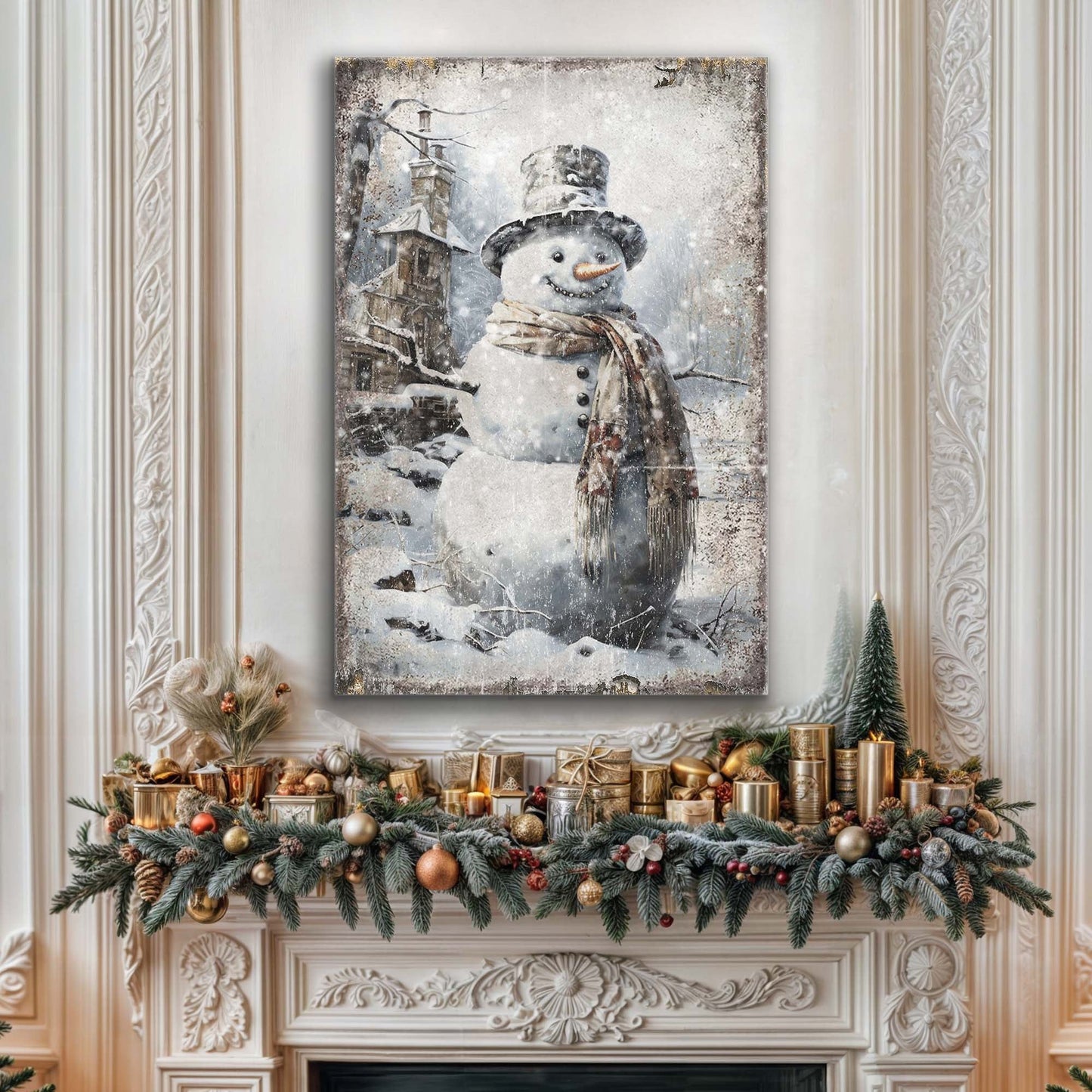 Vintage Snowman Christmas Canvas Wall Art II