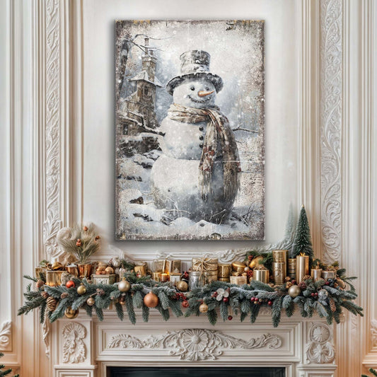 Vintage Snowman Christmas Canvas Wall Art II