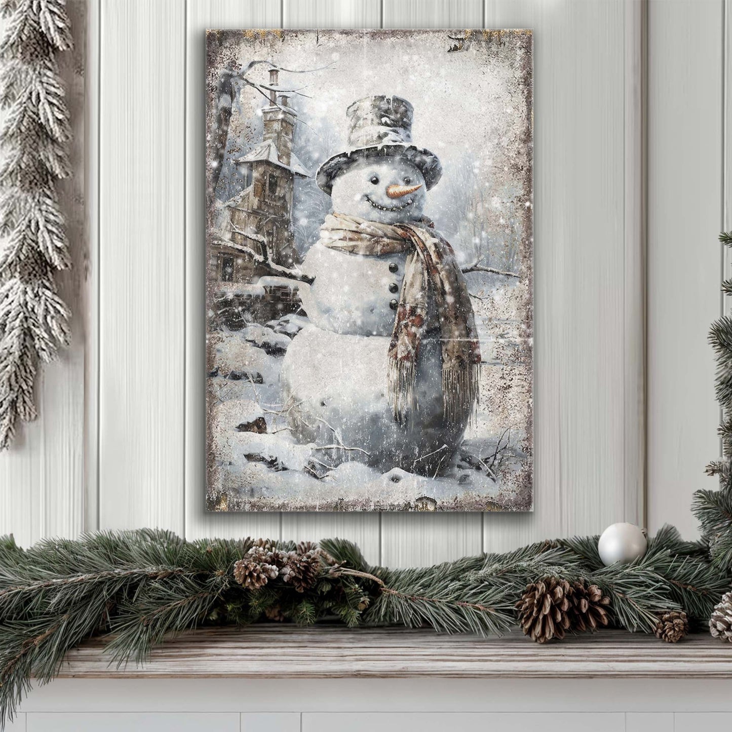 Vintage Snowman Christmas Canvas Wall Art II