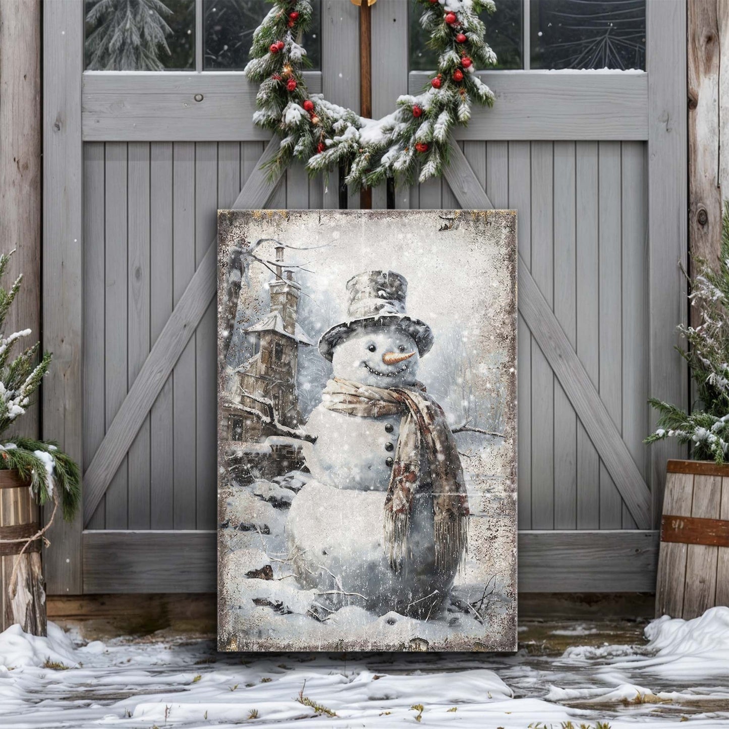 Vintage Snowman Christmas Canvas Wall Art II