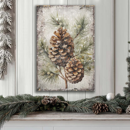 Vintage Winter Pine Cone Canvas Wall Art II