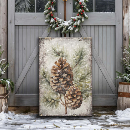 Vintage Winter Pine Cone Canvas Wall Art II
