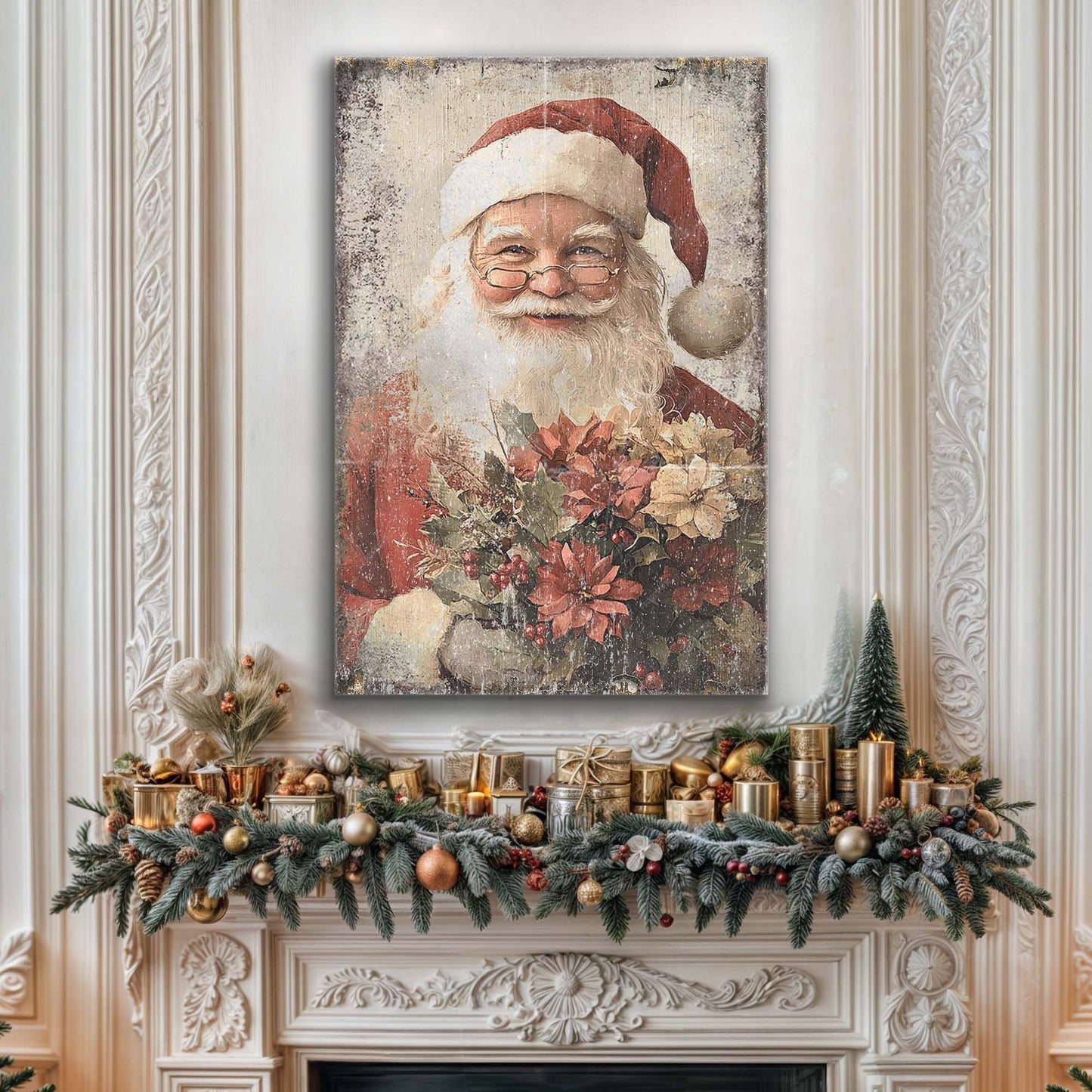 Vintage Christmas Santa Claus Canvas Wall Art