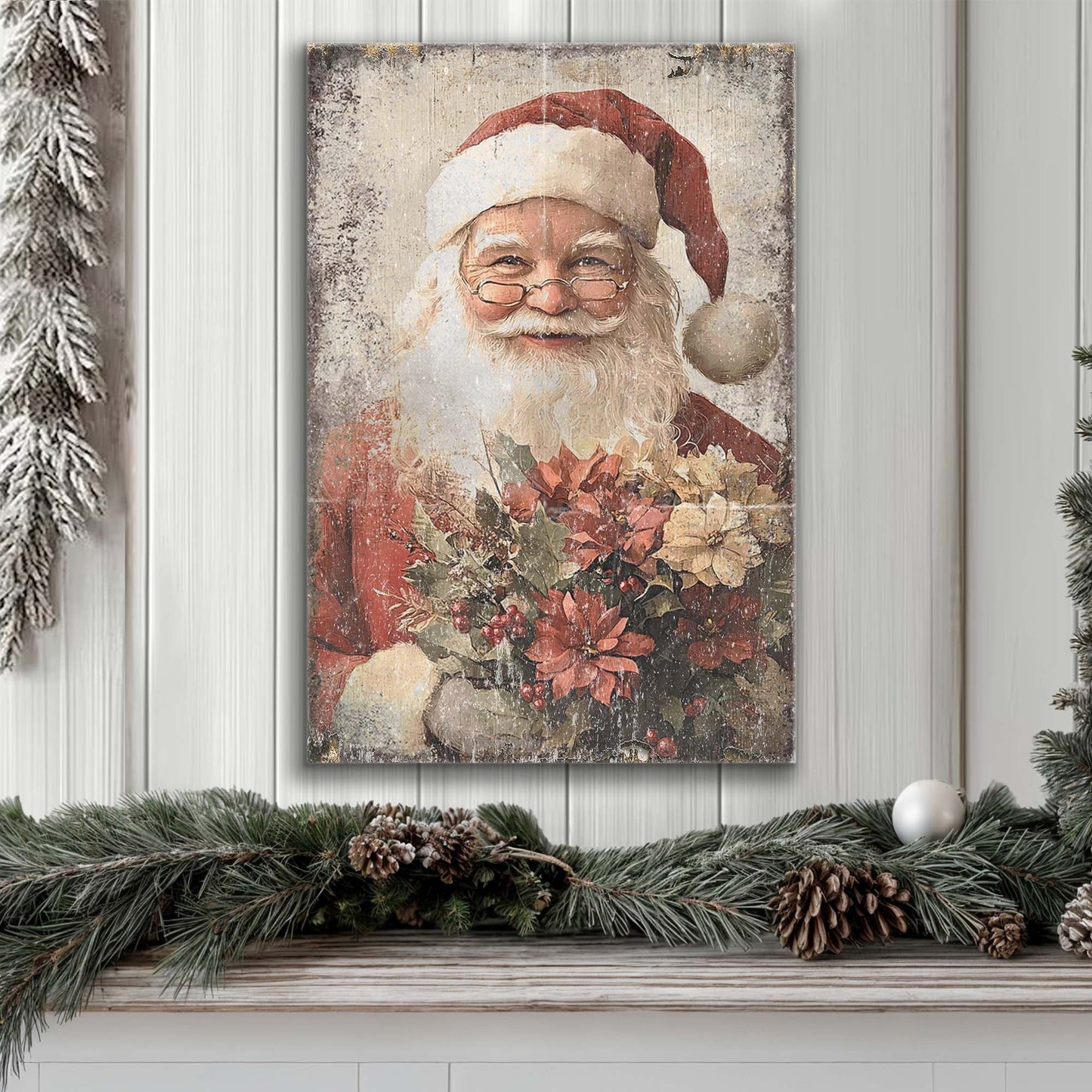 Vintage Christmas Santa Claus Canvas Wall Art
