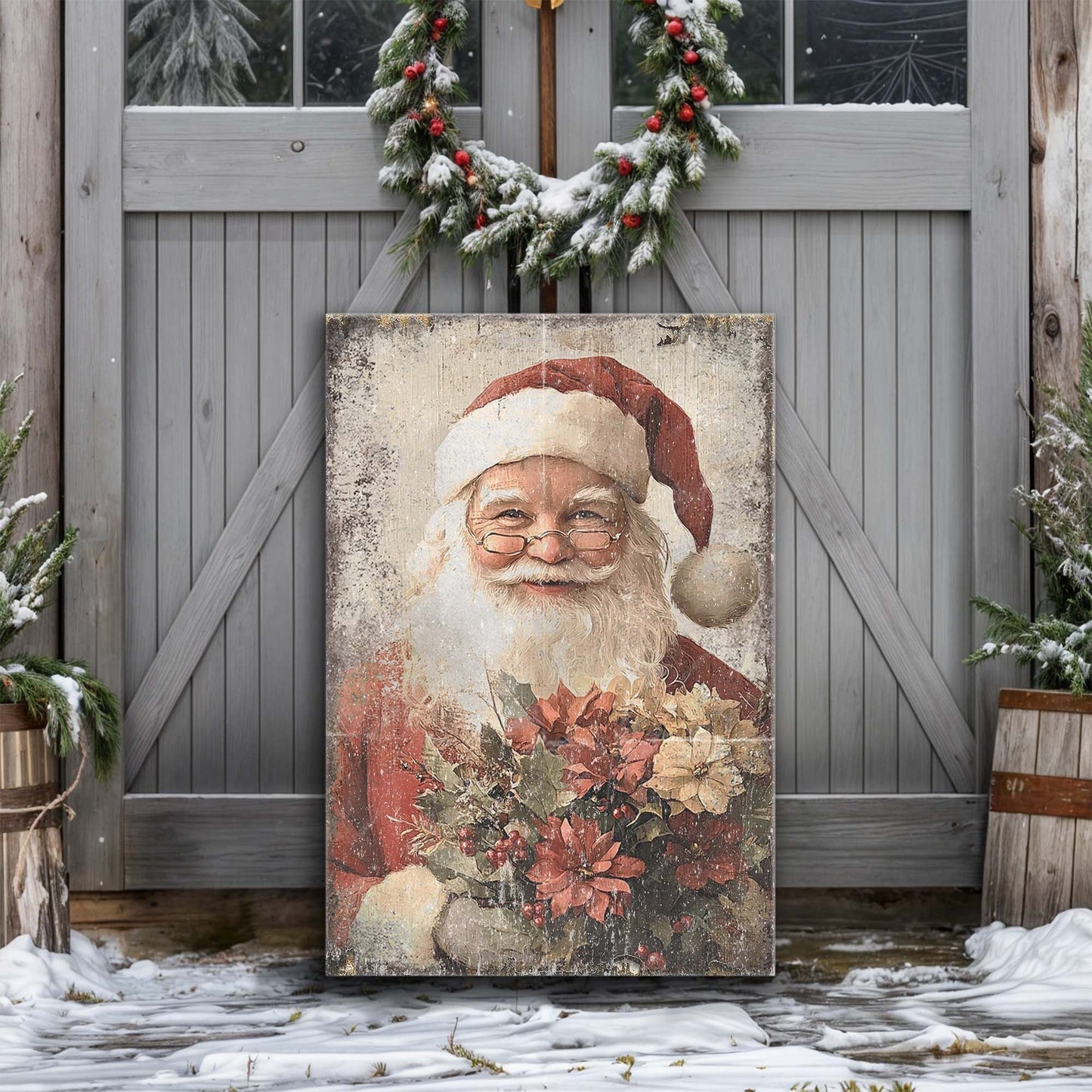 Vintage Christmas Santa Claus Canvas Wall Art