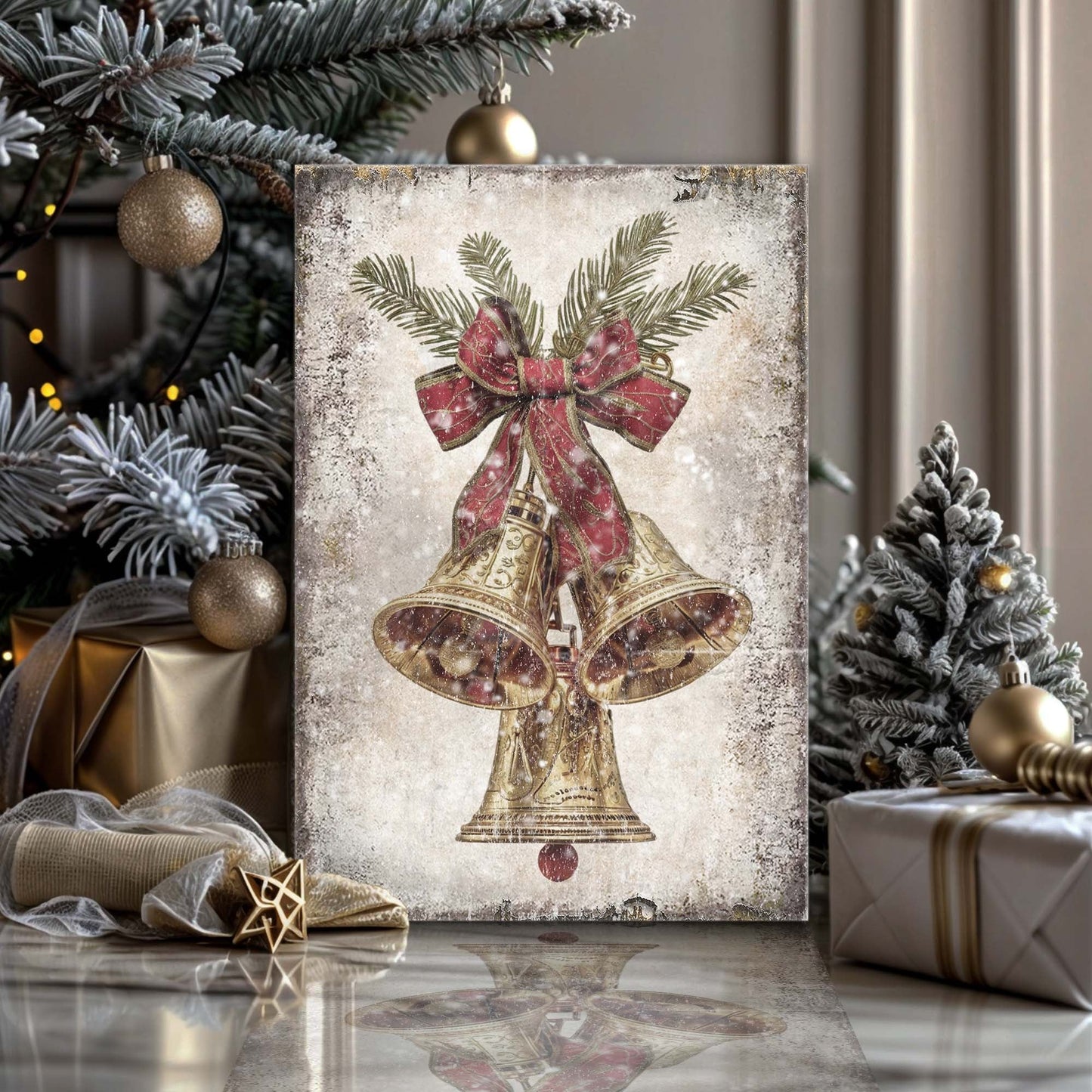 Vintage Christmas Bells Canvas Wall Art