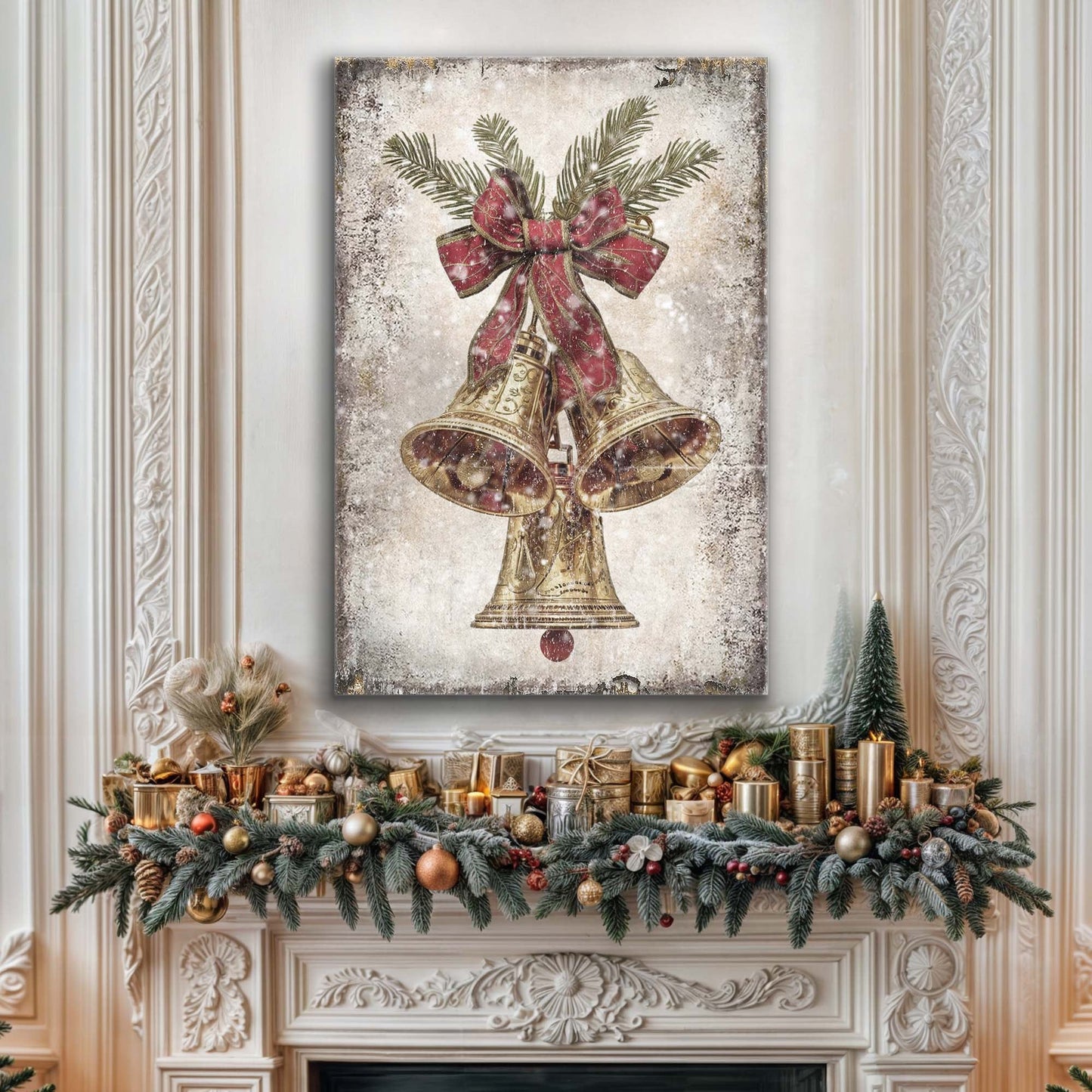 Vintage Christmas Bells Canvas Wall Art