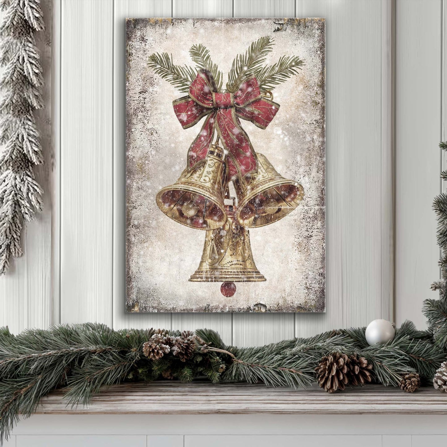 Vintage Christmas Bells Canvas Wall Art