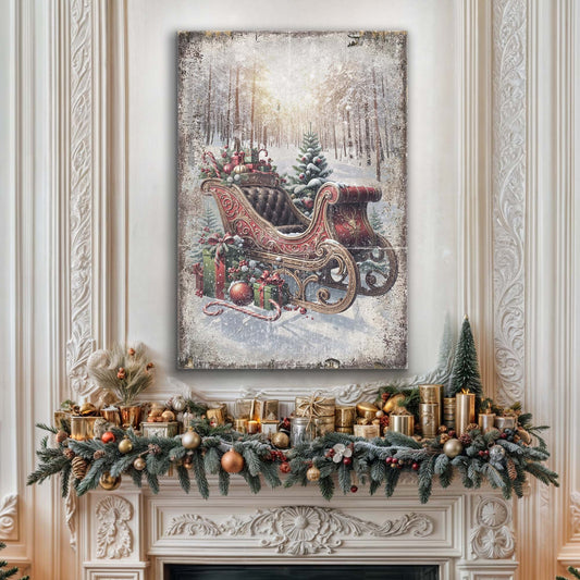 Vintage Christmas Sleigh Sled Canvas Wall Art